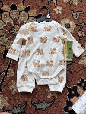 Cream Puppy-Print Baby One-Piece Bodysuit